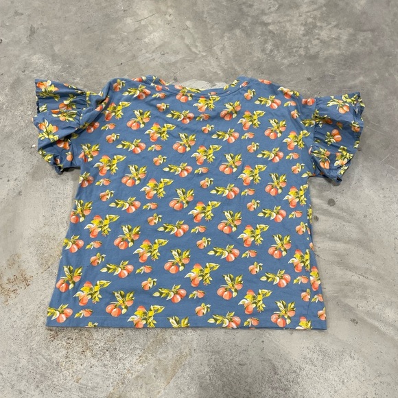 LOFT Womens Ruffle Sleeve Oranges Blue Crewneck tshirt Size Large - Picture 5 of 5